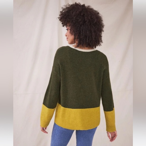 WHITE STUFF UK-HYGGE JUMPER crewneck sweater in olive green/mustard yellow - Picture 6 of 8